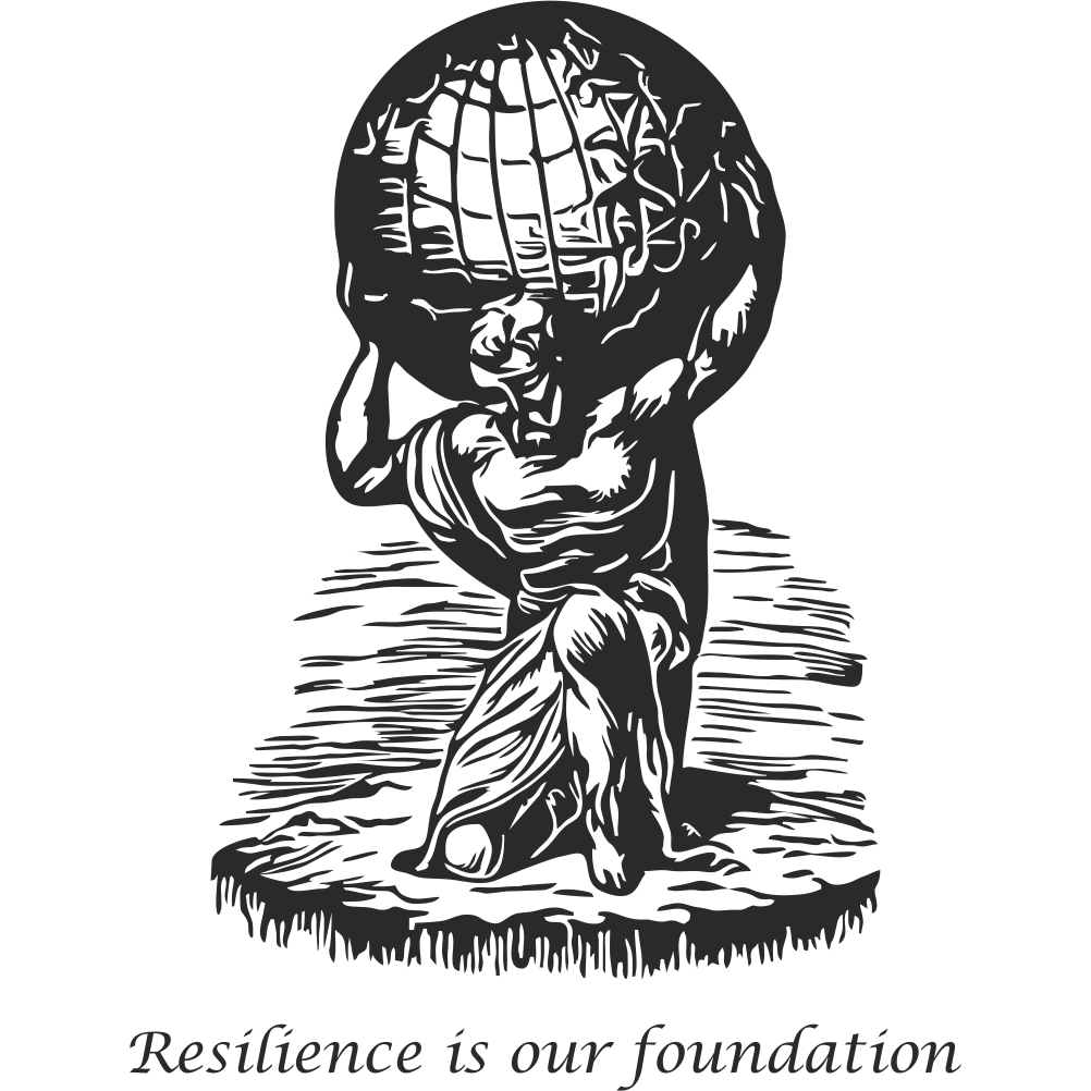 Black Atlas wall decal with “Resilience is our foundation” quote – powerful vinyl sticker for living room, office, or reading space décor.