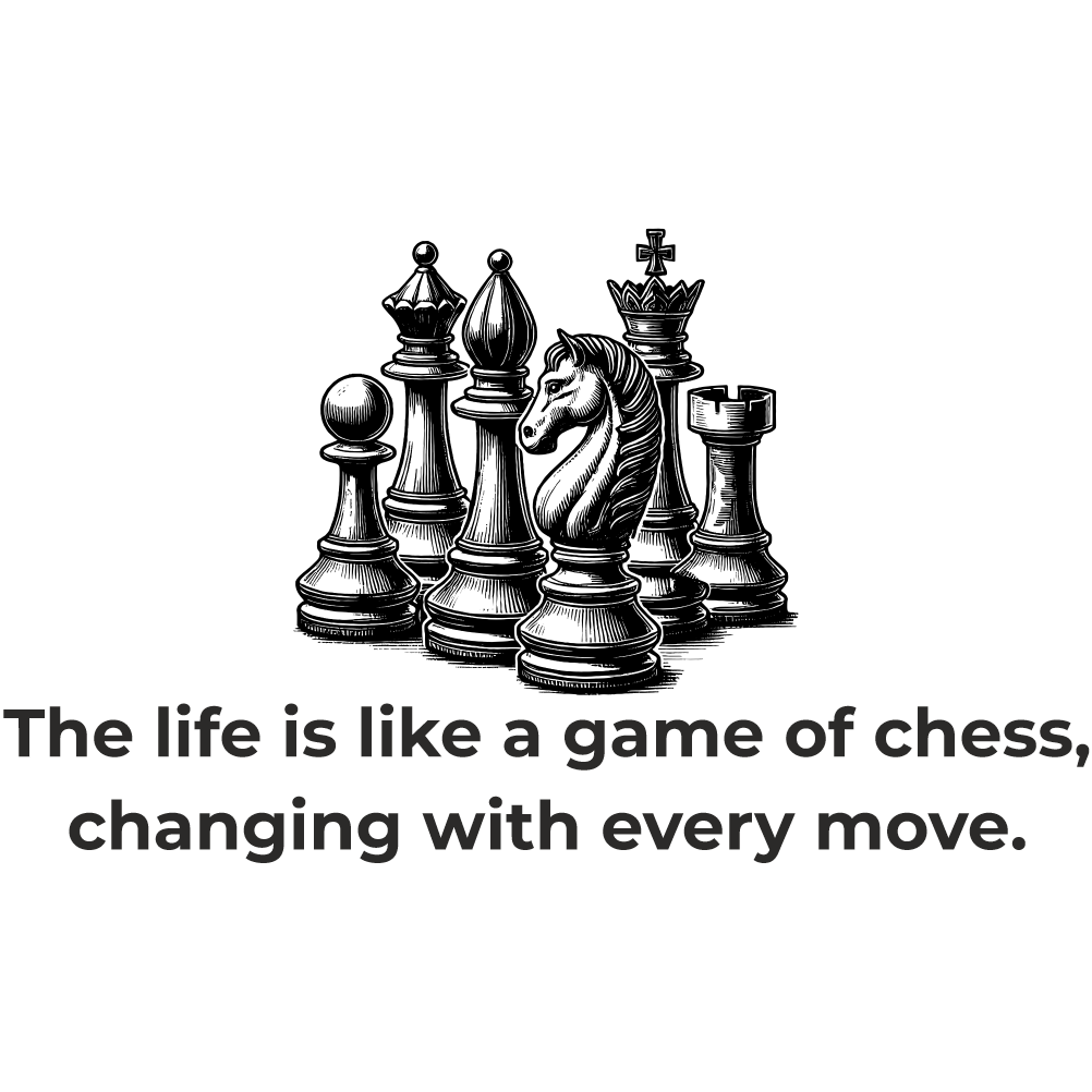 Black chess quote wall decal with “Life is like a game of chess” text – inspirational vinyl sticker for living room, study, or office décor.