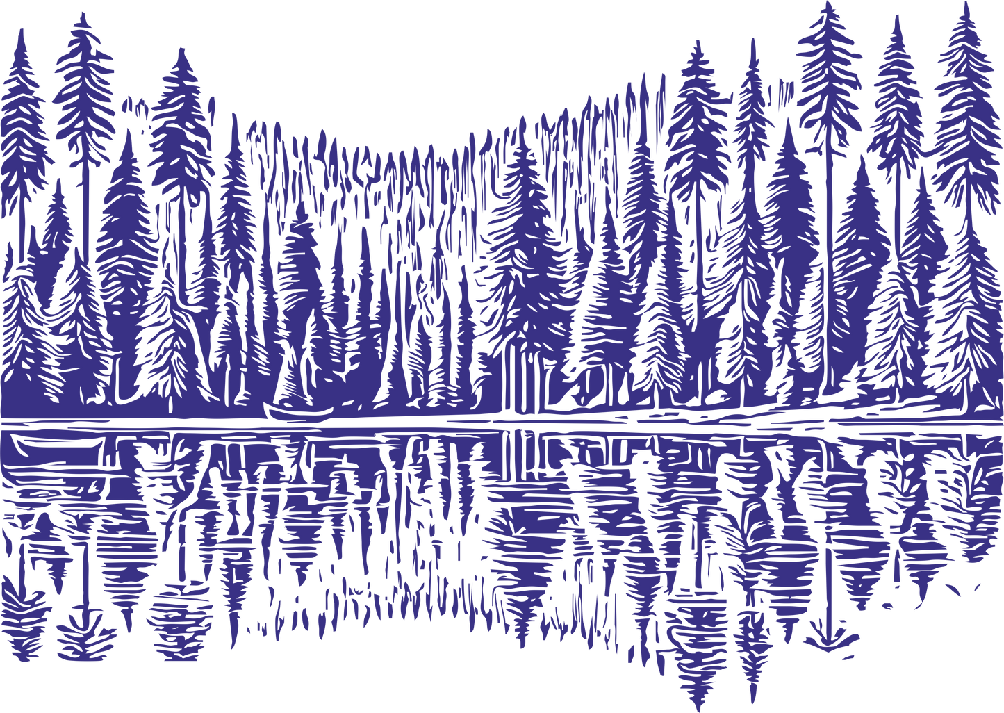 Navy forest and lake wall sticker - tranquil vinyl decal for modern home decor