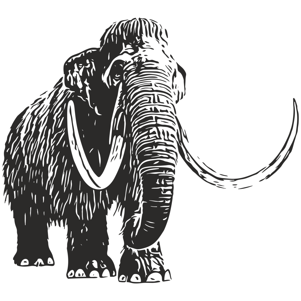 Mammoth wall decal in black facing right – bold vinyl sticker of prehistoric Ice Age animal