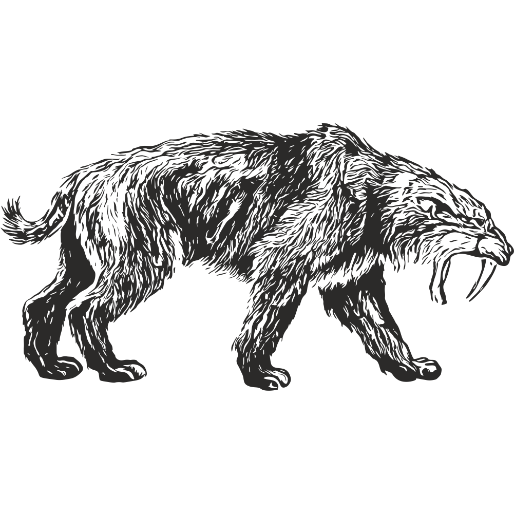 Smilodon wall decal in black facing right – saber-toothed tiger vinyl sticker for prehistoric-themed decor