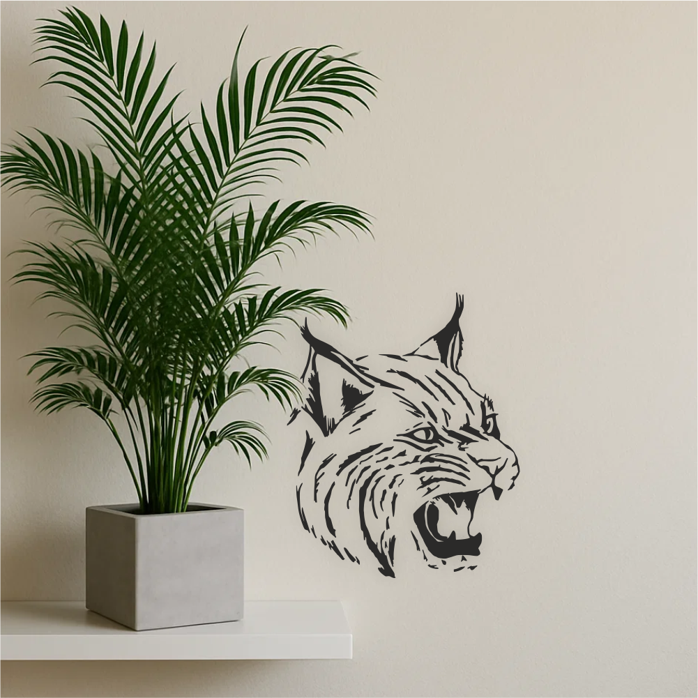 Black Lynx Wall Decal in Living Room – Real-Life Example of Roaring Cat Vinyl Sticker – Art Decals