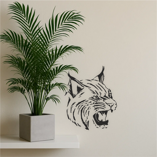 Black Lynx Wall Decal in Living Room – Real-Life Example of Roaring Cat Vinyl Sticker – Art Decals