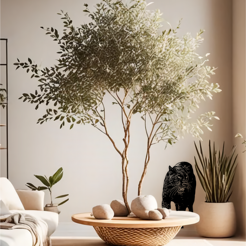 Black Panther Wall Decal with Tree in Modern Living Room – Real-Life Vinyl Animal Decor – Art Decals