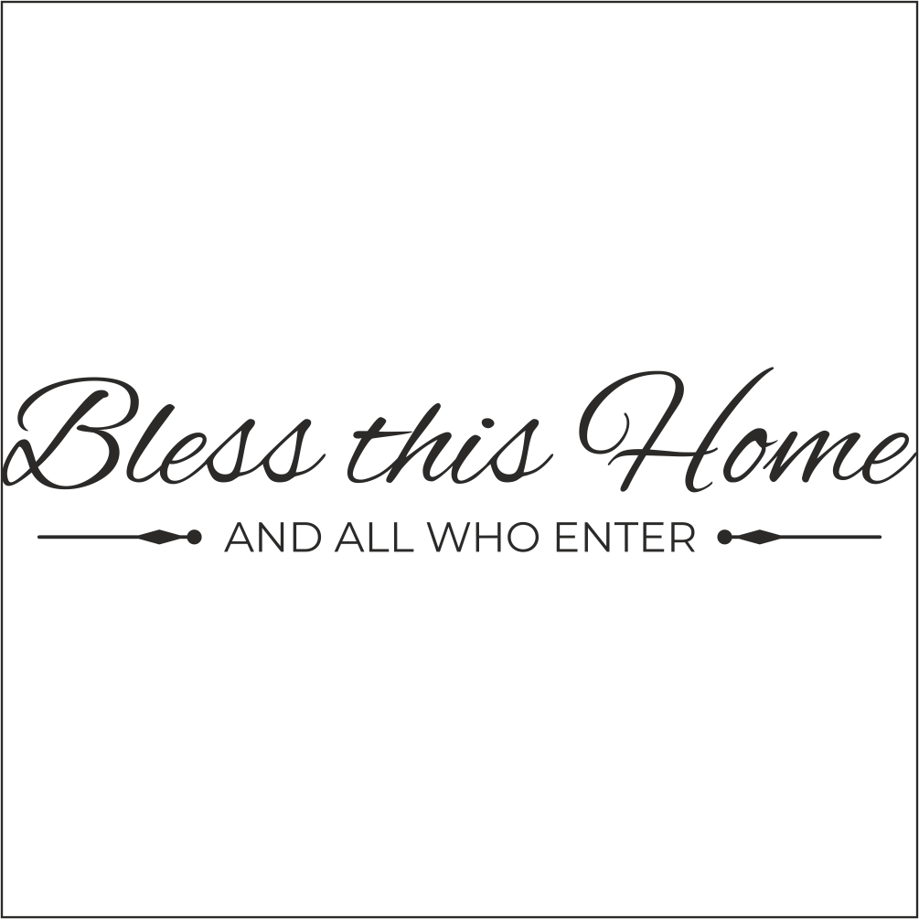 Bless This Home wall decal design in black vinyl lettering on transparent background