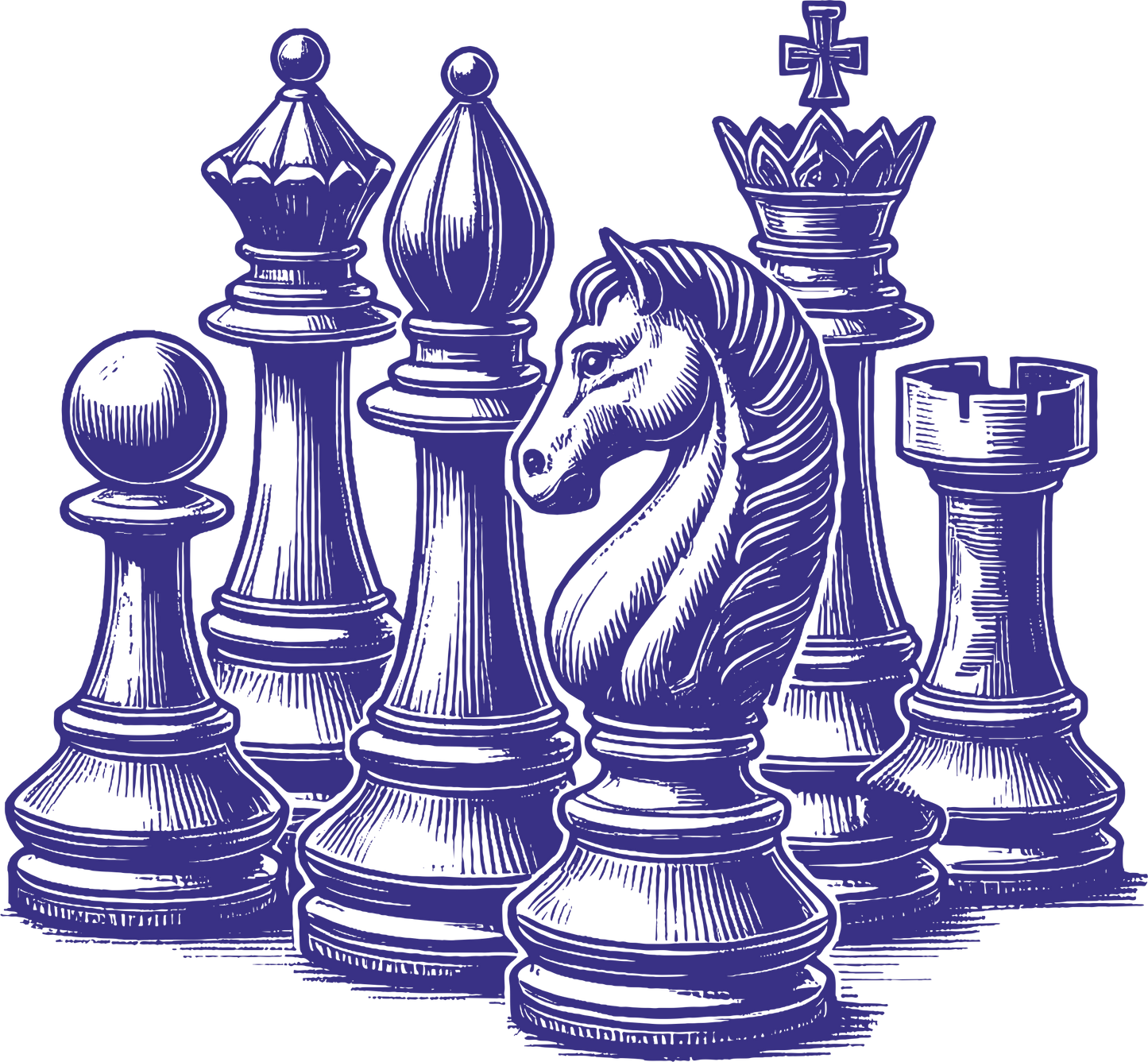 Chess wall decal – Classic chess pieces silhouette in navy – Vinyl sticker for game room decor.