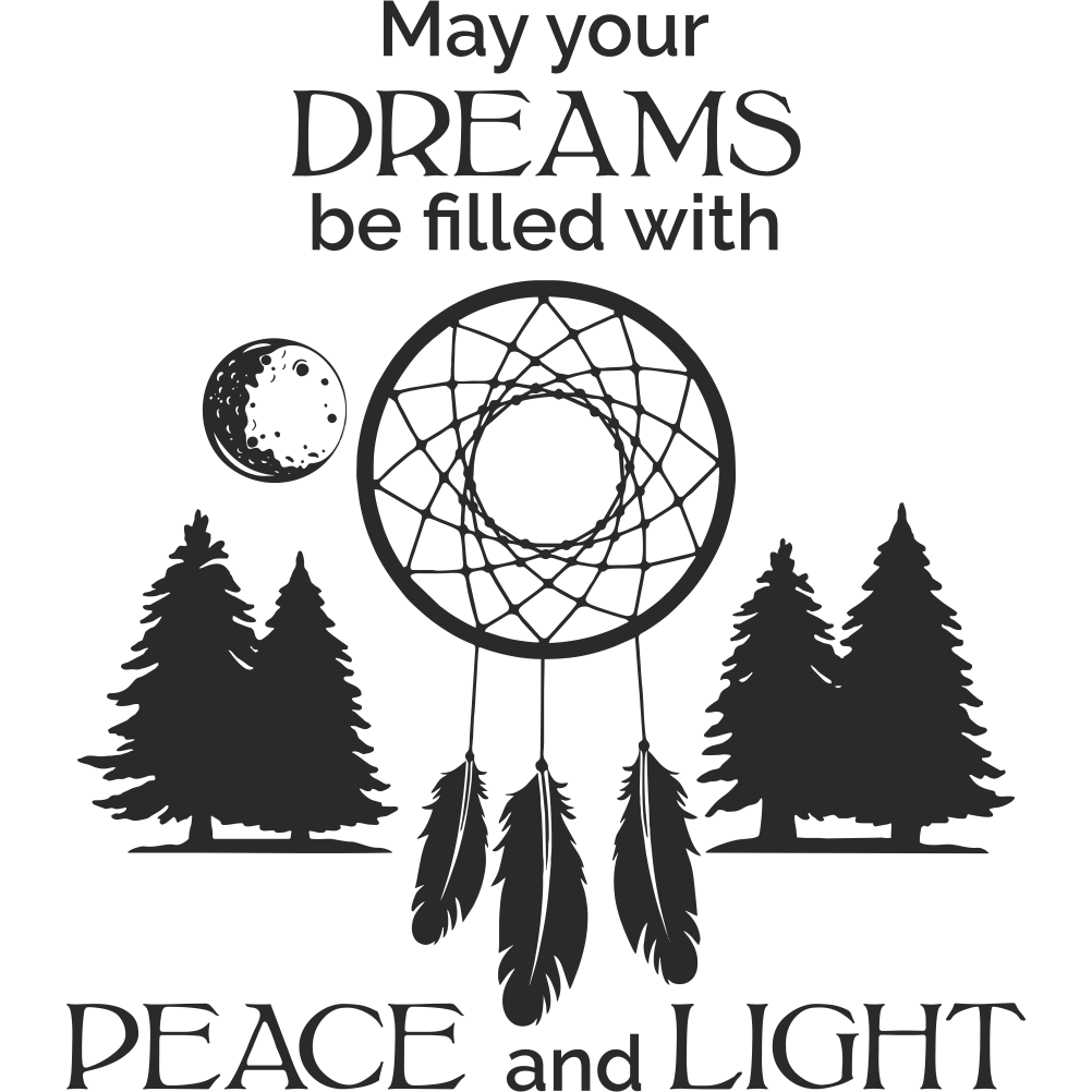 Dreamcatcher Serenity wall decal design with inspirational quote – May your dreams be filled with peace and light
