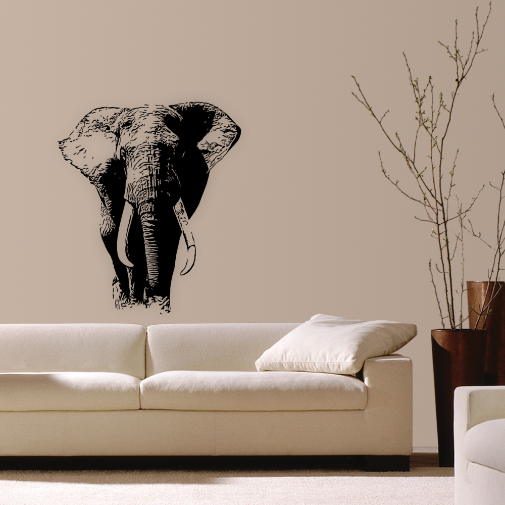 Elephant Wall Decal in a Modern Living Room – Majestic Safari Animal Vinyl Sticker for Elegant and Nature-Inspired Decor – Art Decals