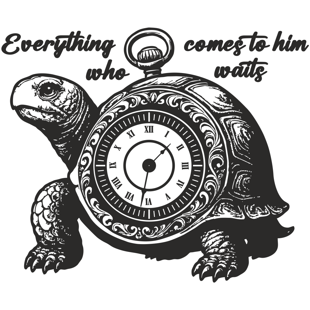 Black vinyl wall quote with turtle and clock silhouette – motivational home décor decal