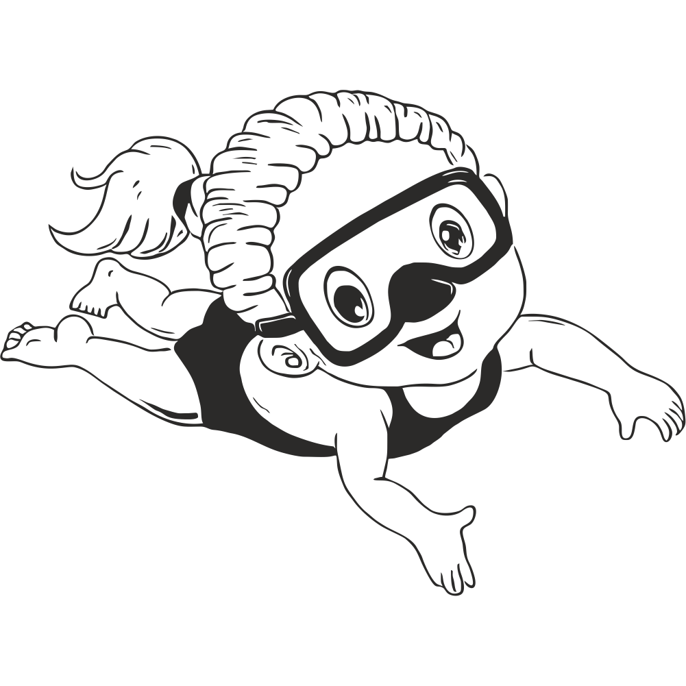 Diver girl wall decal in black – fun underwater vinyl sticker for sea-themed kids’ bedroom or playroom