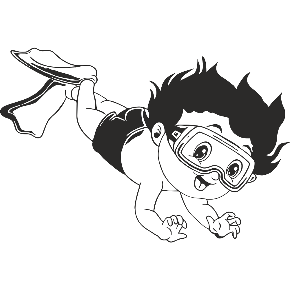 Diver boy wall decal in black – fun underwater vinyl sticker for ocean-themed kids’ room or nursery