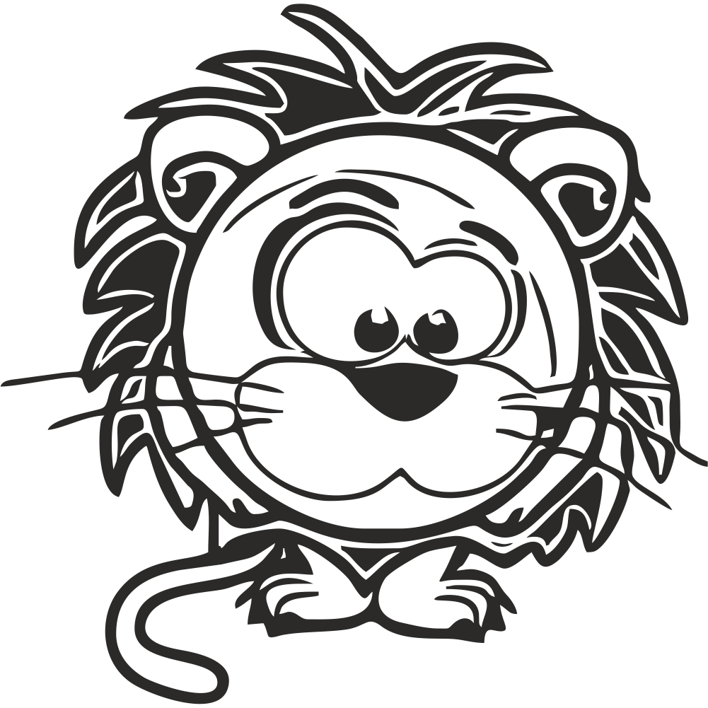 Cute lion wall decal in black – cartoon jungle animal sticker for boys’ and girls’ safari-themed bedroom
