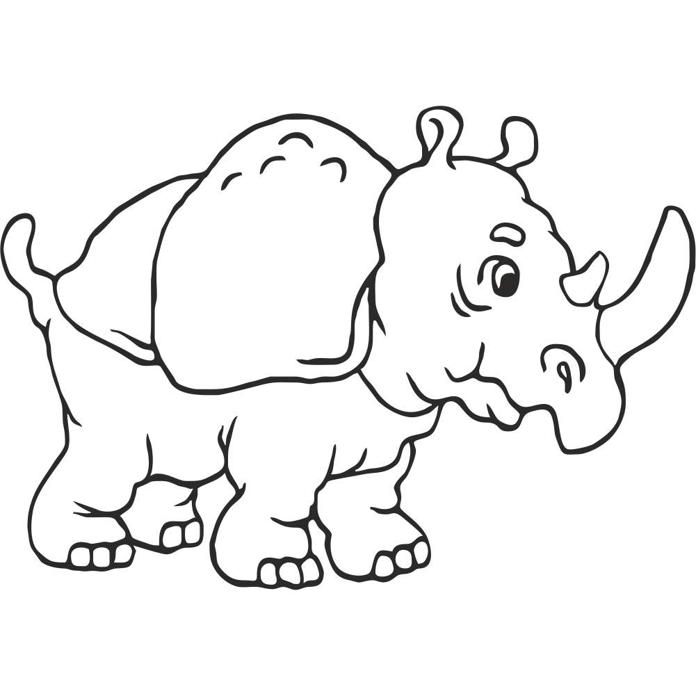 Cartoon rhino wall decal in black – bold safari animal sticker for adventurous kids’ room or nursery