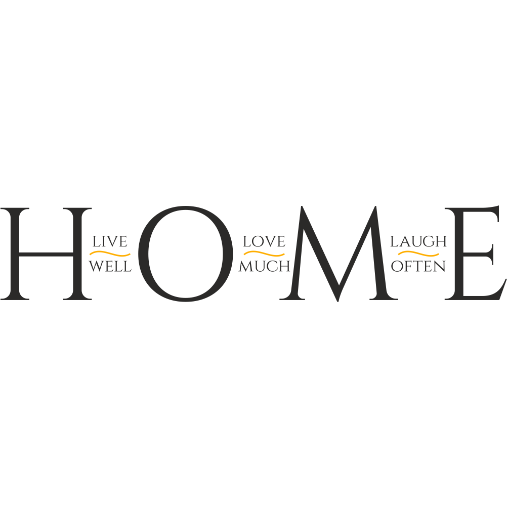 Home wall decal – Live Well, Love Much, Laugh Often quote in black vinyl on transparent background
