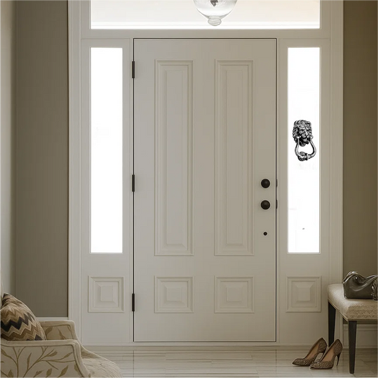 Lion door knocker wall decal near entrance door – elegant vintage hallway vinyl sticker