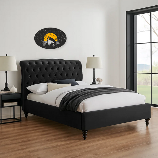 Moon Lovers wall decal above bed – starry night romantic bedroom decor