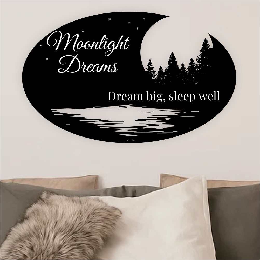 Close-up of Moonlight Dreams crescent moon wall decal showing fine vinyl detail