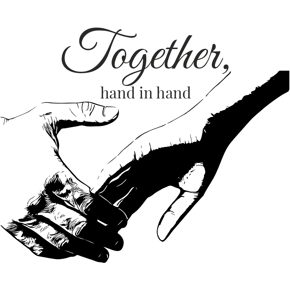 Elegant romantic bedroom wall art of two hands holding each other – minimalist style on transparent background