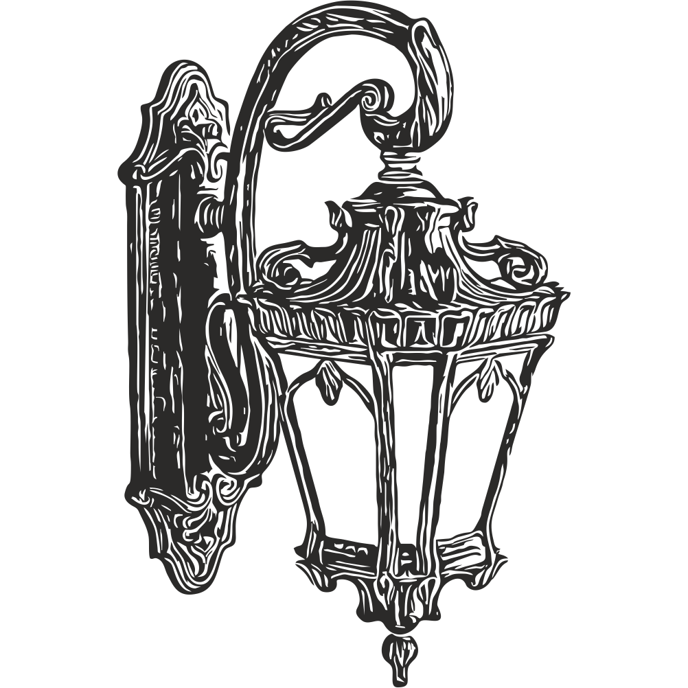 Black vintage lantern wall decal on transparent background – elegant vinyl wall sticker