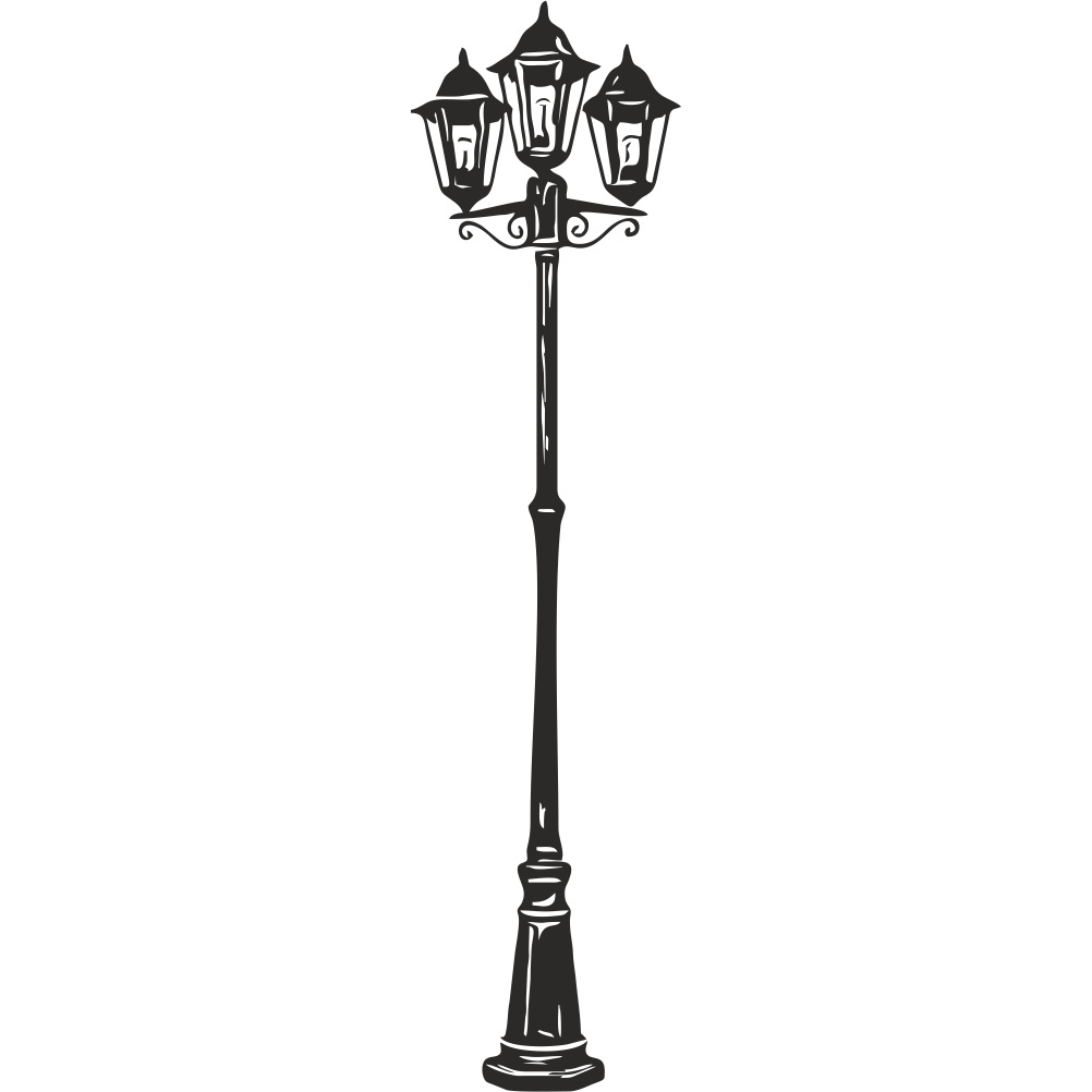 Black vintage street lamp wall decal on transparent background – classic vertical lamp post vinyl sticker