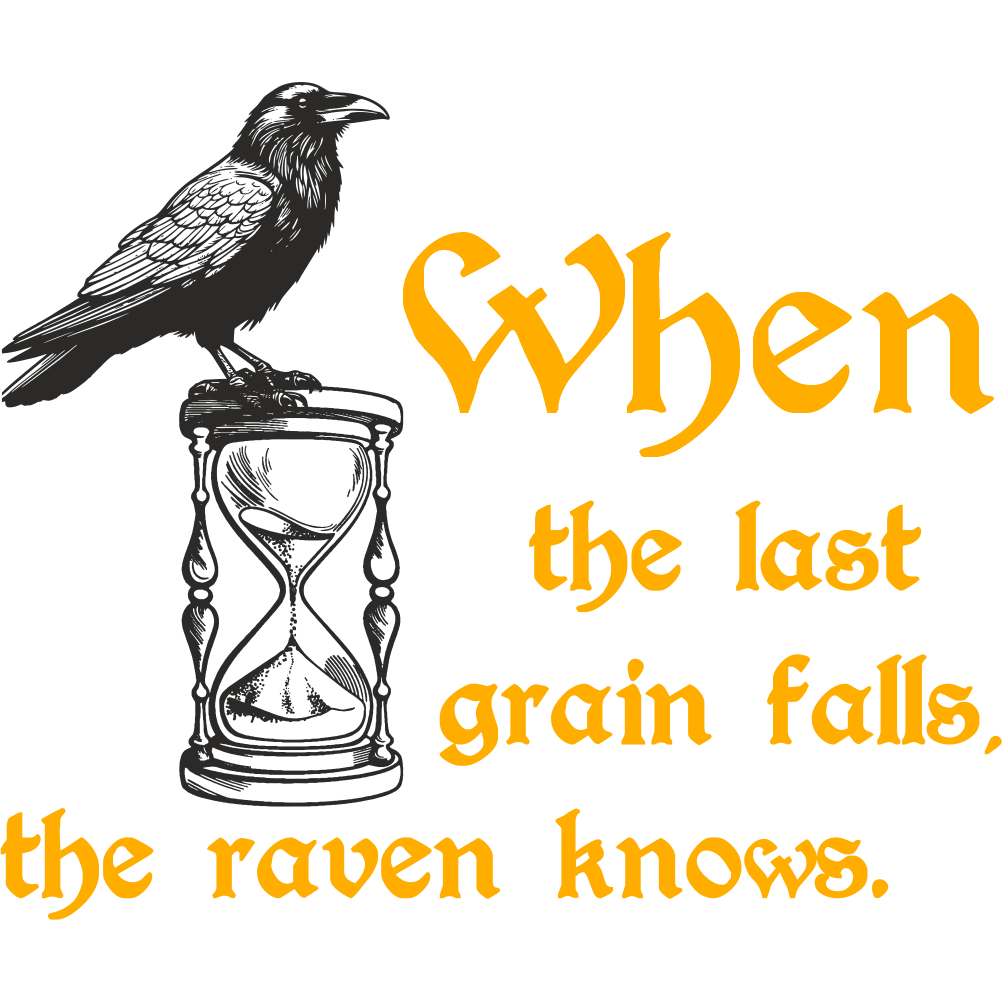 Black and gold vinyl wall quote with raven and hourglass – symbolic and atmospheric home décor sticker