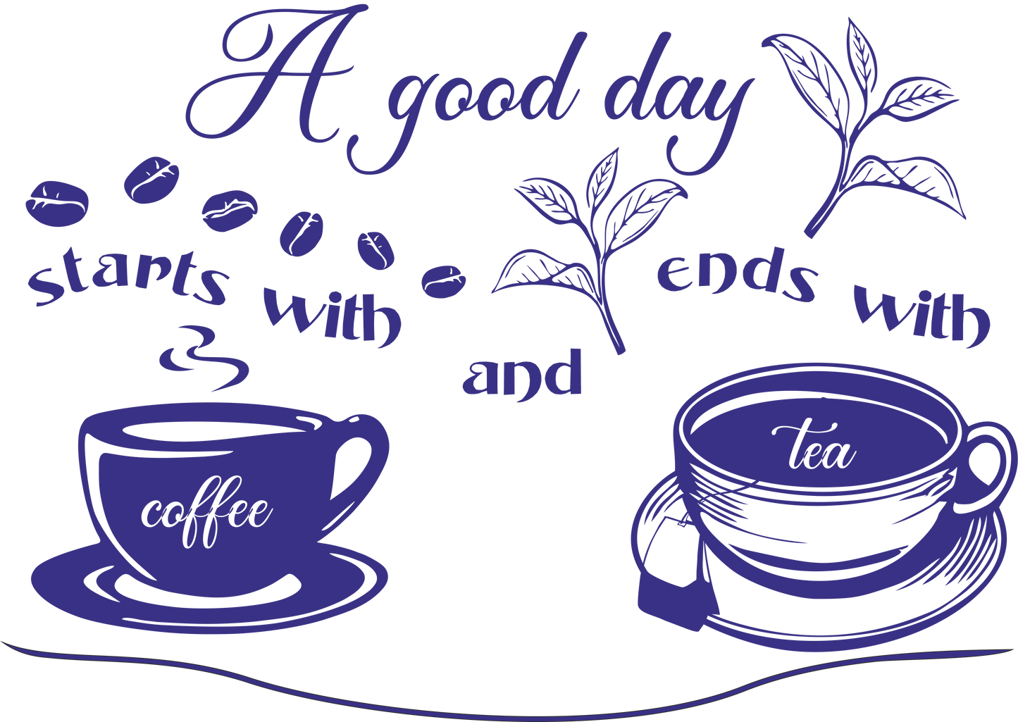 Coffee & Tea wall decal – Kitchen quote in navy – Vinyl sticker for coffee and tea lovers.