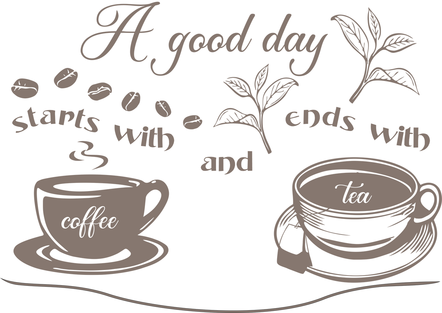 Coffee & Tea wall decal – Kitchen quote in brown – Vinyl sticker for coffee and tea lovers.