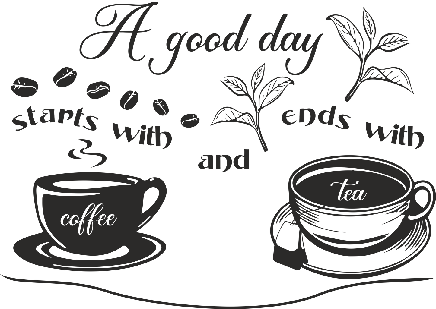 Coffee & Tea wall decal – Kitchen quote in black – Vinyl sticker for coffee and tea lovers.