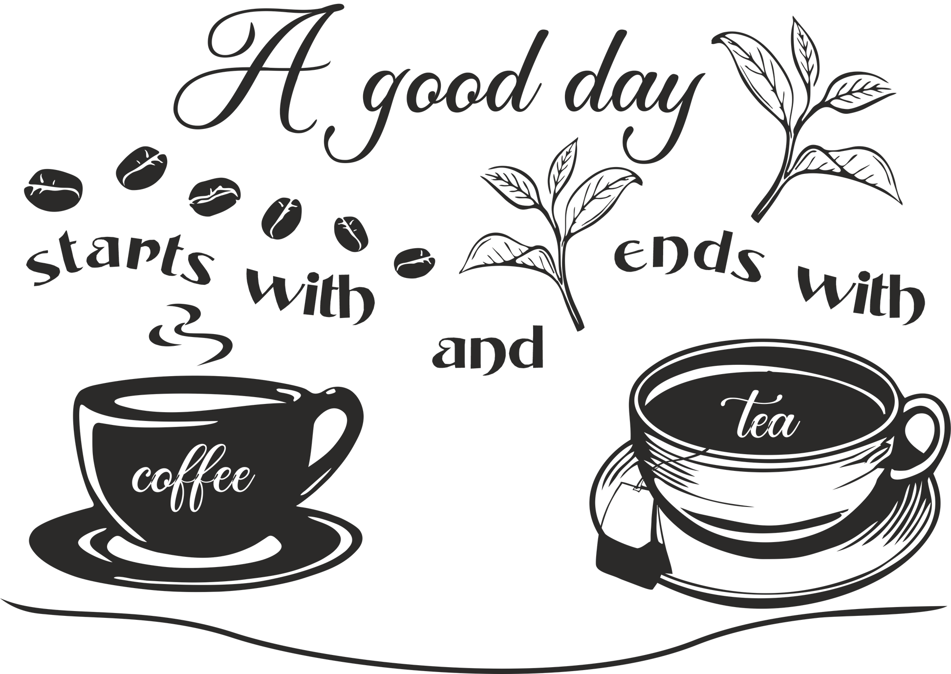 Coffee & Tea wall decal – Kitchen quote in black – Vinyl sticker for coffee and tea lovers.