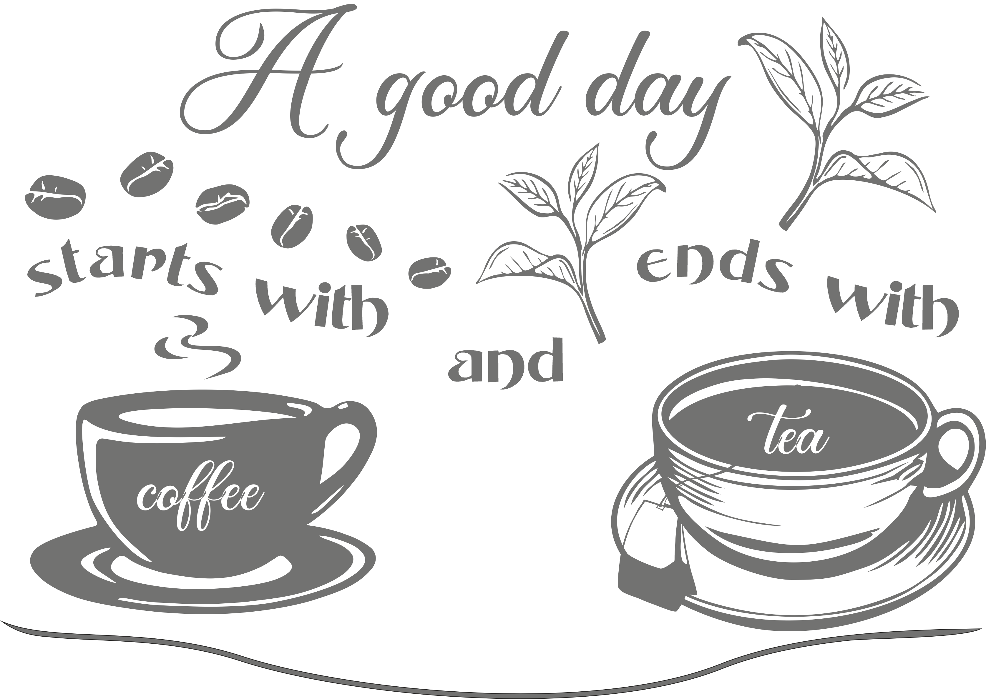 Coffee & Tea kitchen wall decal – grey vinyl quote sticker