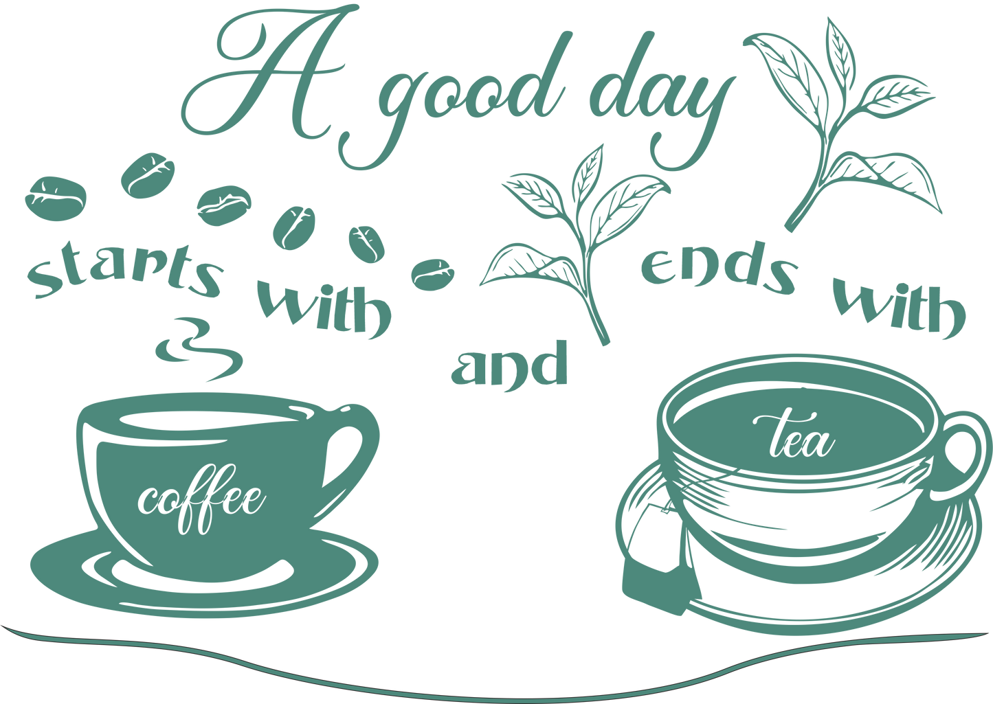 Coffee & Tea wall decal – Kitchen quote in green – Vinyl sticker for coffee and tea lovers.