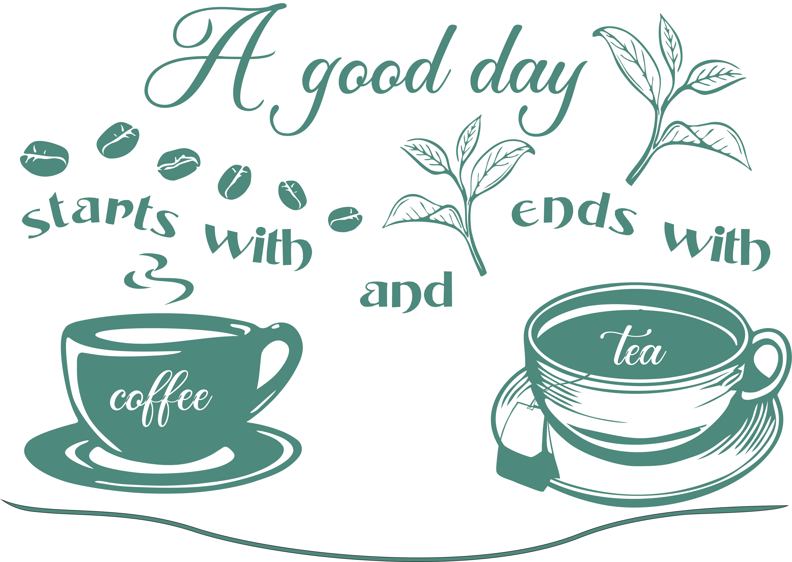 Coffee & Tea kitchen wall decal – green vinyl quote sticker
