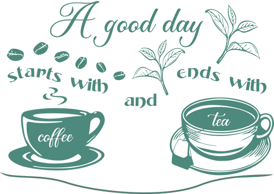 Coffee & Tea wall decal – Kitchen quote in green – Vinyl sticker for coffee and tea lovers.