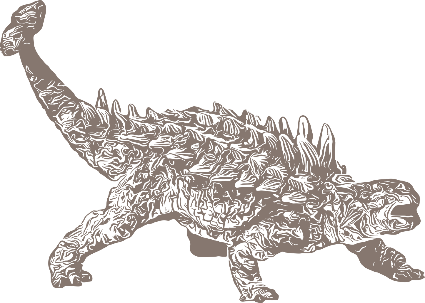 Right-facing brown Ankylosaurus decal | Fossil-inspired wall art in warm tones