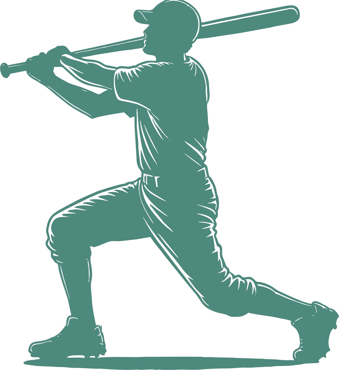 Baseball wall decal – Home run swing silhouette in green, facing left – Vinyl sticker for sports-themed decor.