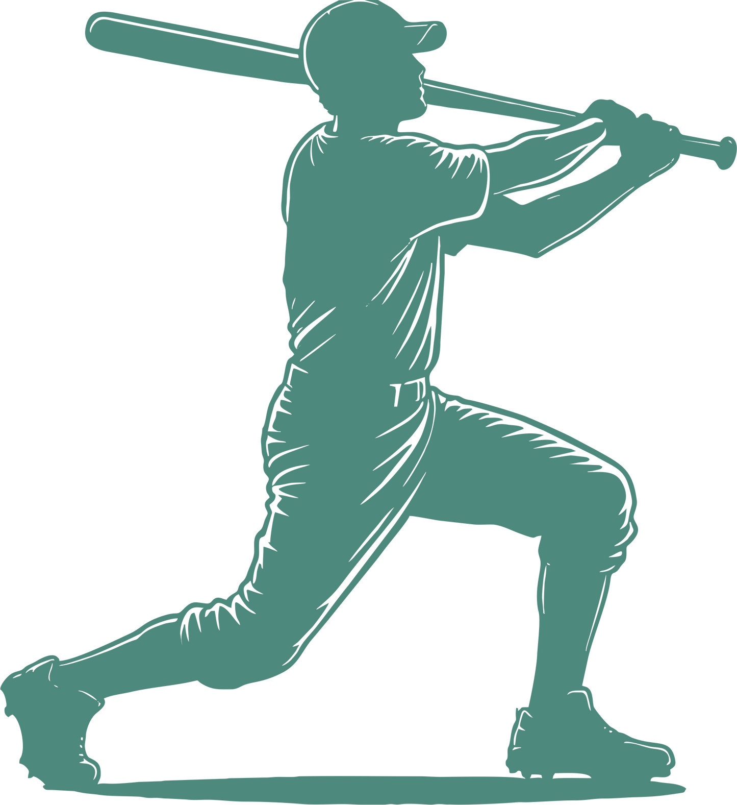 Baseball wall decal – Home run swing silhouette in green, facing right – Vinyl sticker for sports-themed decor.
