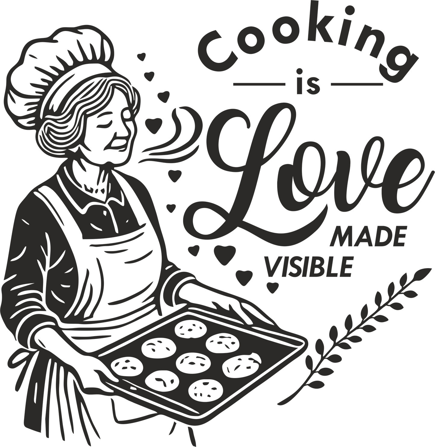 Kitchen wall decal – 'Love Made Visible' cooking quote in black – Baking-themed vinyl sticker for cozy kitchen decor.