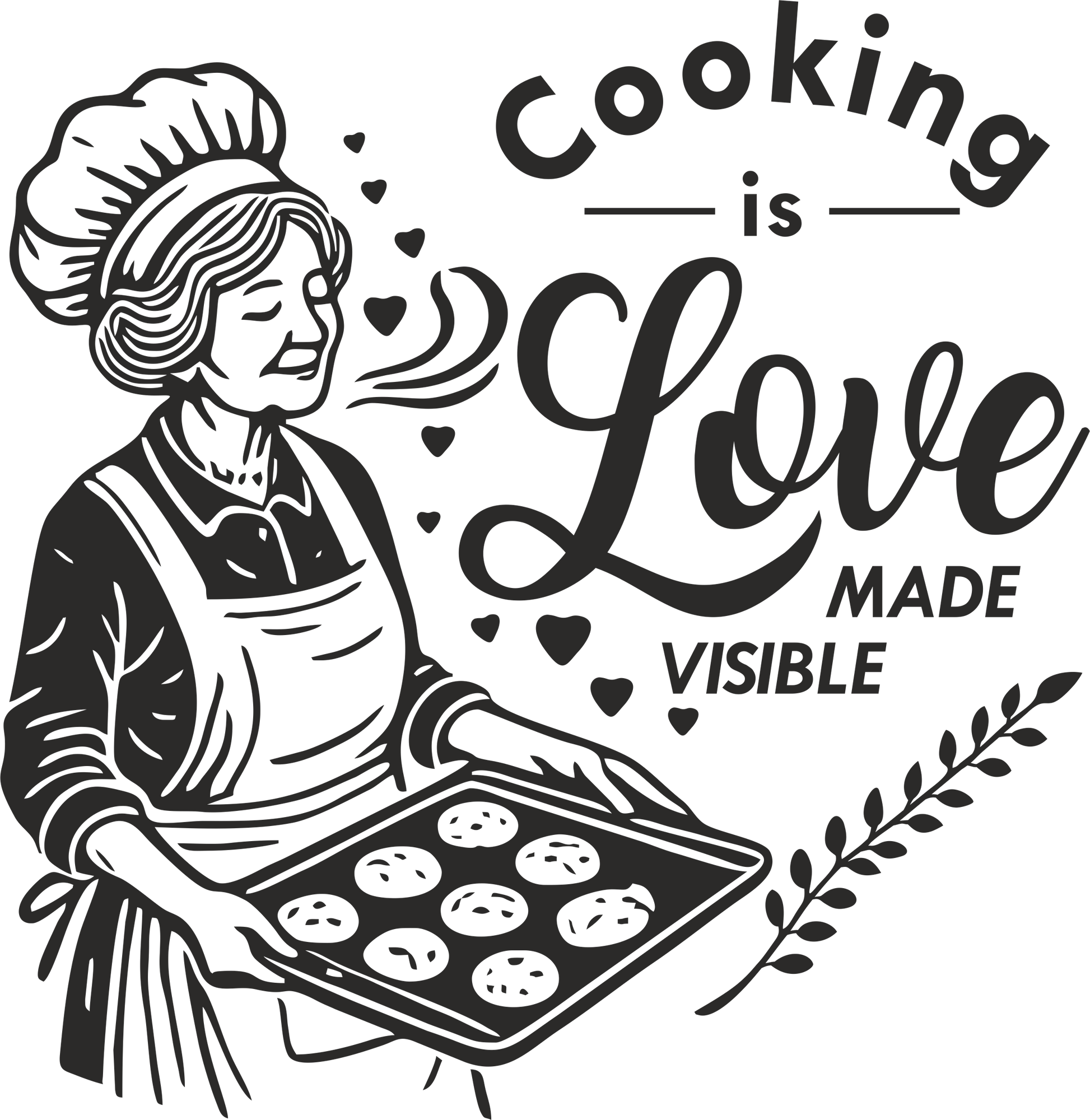 Kitchen wall decal – 'Love Made Visible' cooking quote in black – Baking-themed vinyl sticker for cozy kitchen decor.