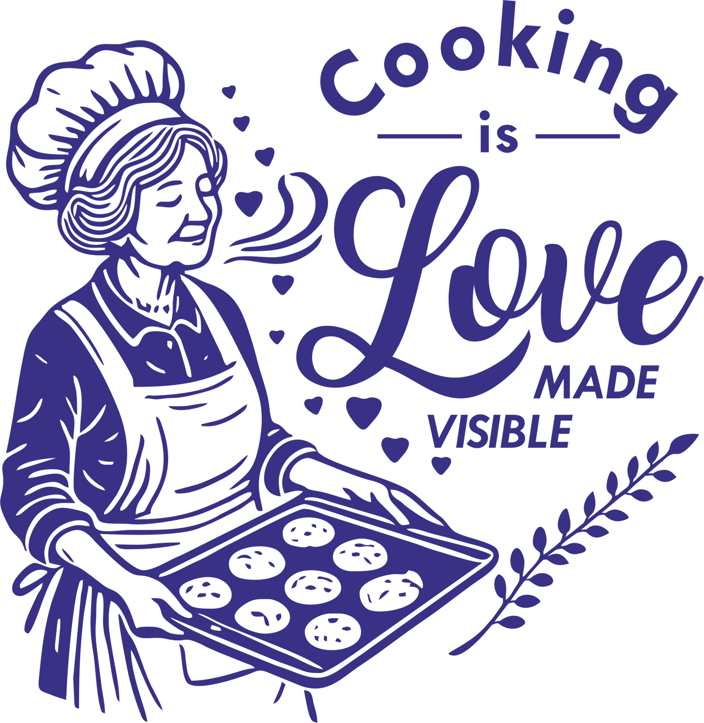 Kitchen wall decal – 'Love Made Visible' cooking quote in navy – Baking-themed vinyl sticker for cozy kitchen decor