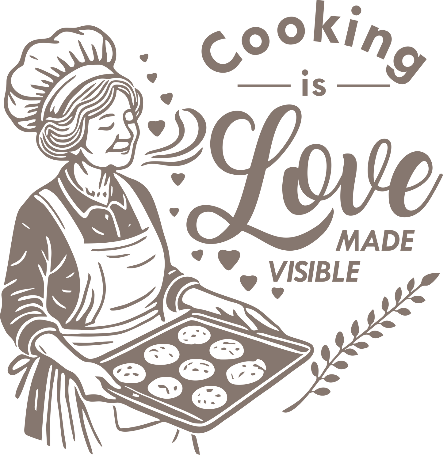Kitchen wall decal – 'Love Made Visible' cooking quote in brown – Baking-themed vinyl sticker for cozy kitchen decor