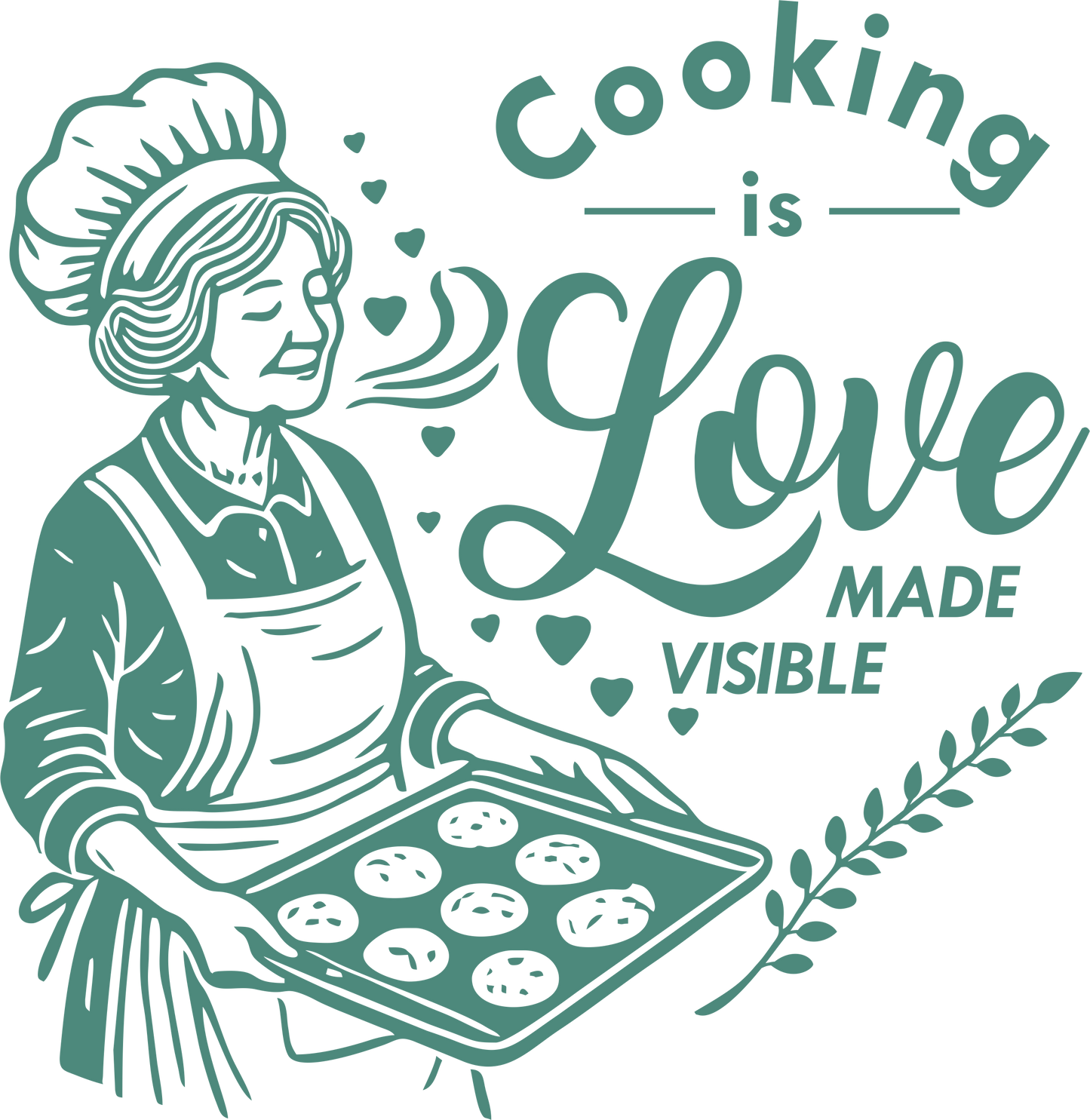 Kitchen wall decal – 'Love Made Visible' cooking quote in green – Baking-themed vinyl sticker for cozy kitchen decor