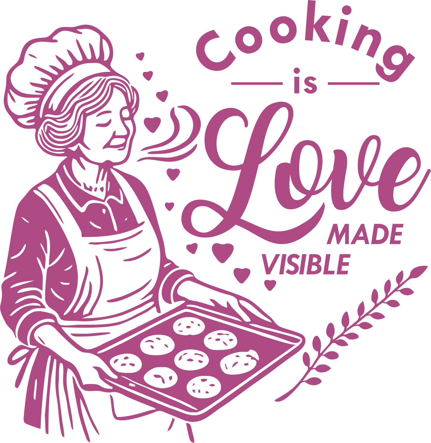 Kitchen wall decal – 'Love Made Visible' cooking quote in purple – Baking-themed vinyl sticker for cozy kitchen decor