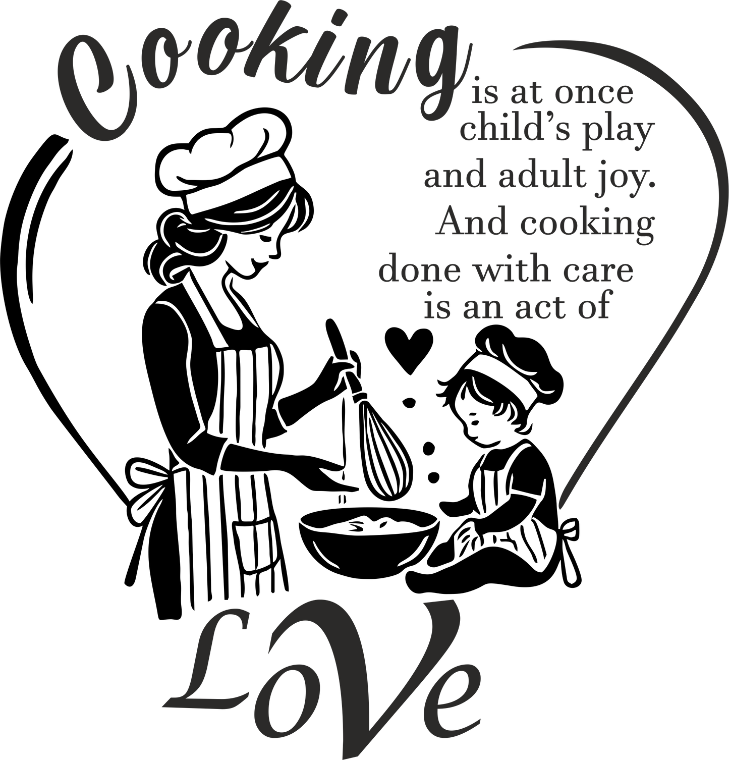 Kitchen wall decal – "Love & Joy" cooking quote in black – Vinyl sticker for kitchen decor