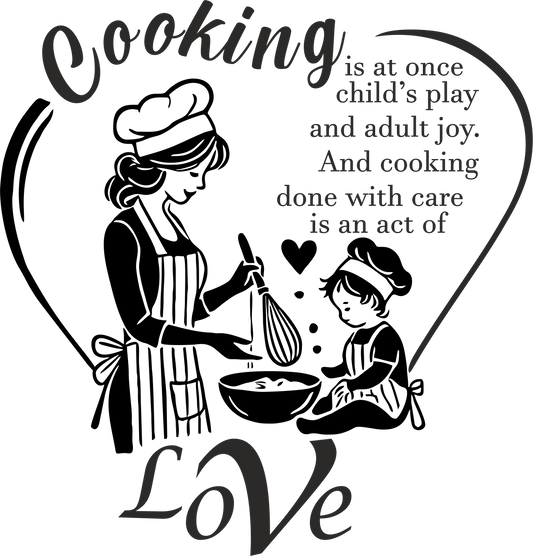Kitchen wall decal – "Love & Joy" cooking quote in black – Vinyl sticker for kitchen decor