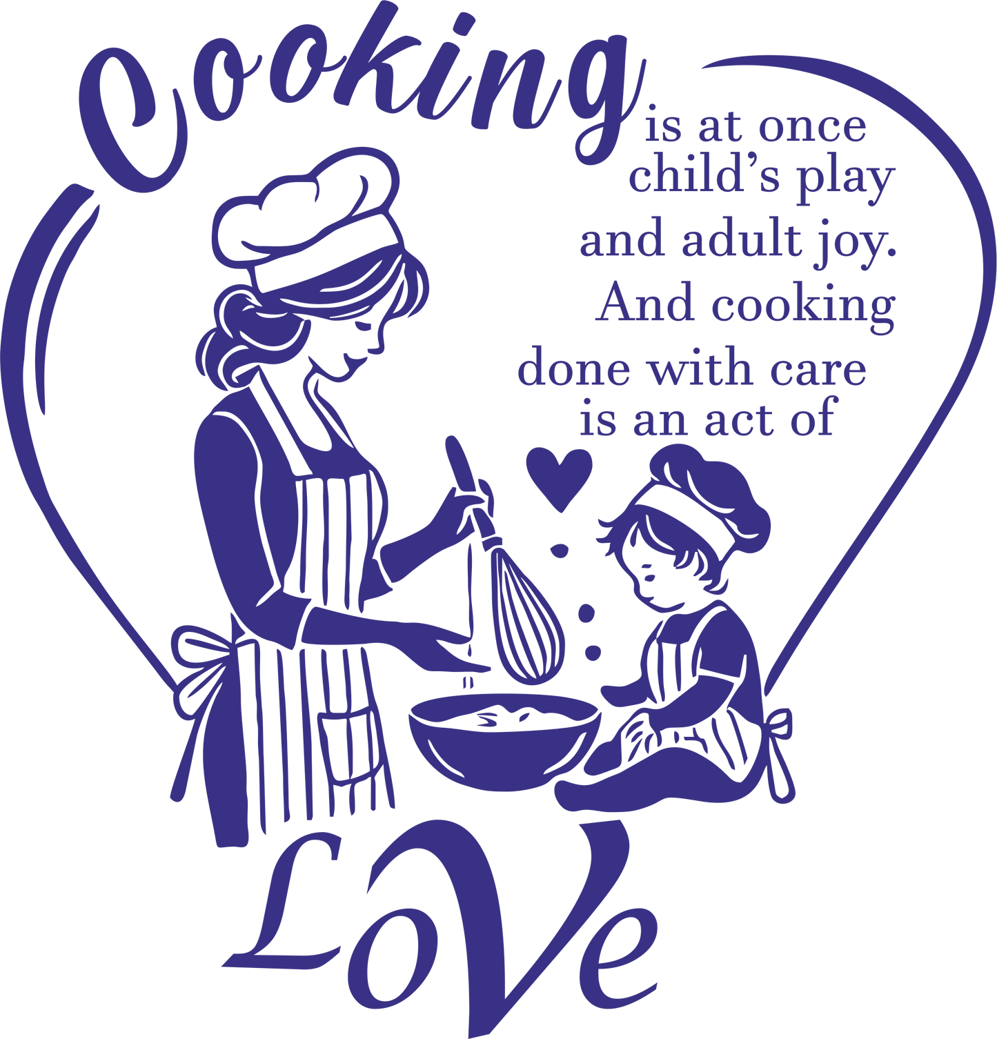 Kitchen wall decal – "Love & Joy" cooking quote in navy – Vinyl sticker for kitchen decor.