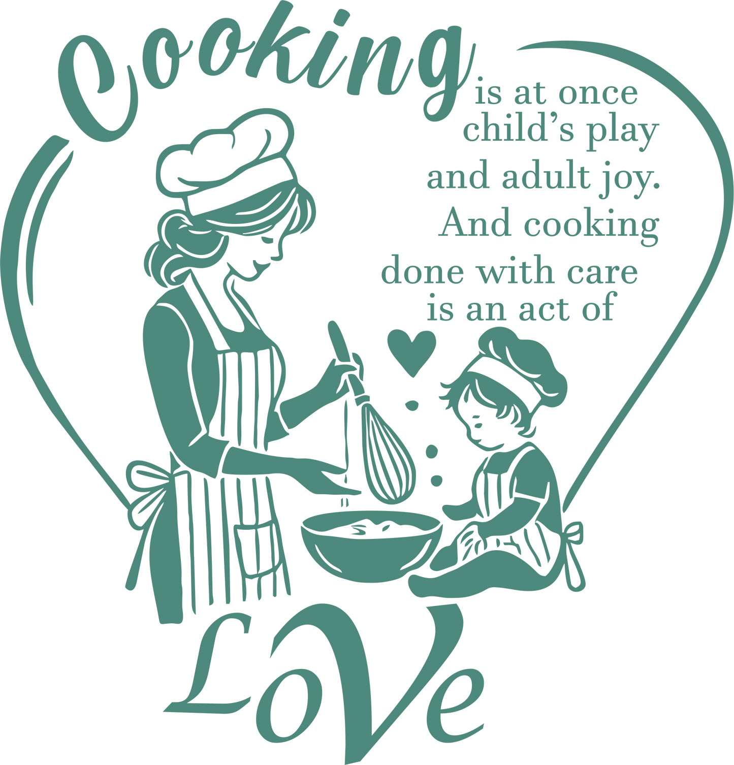Kitchen wall decal – "Love & Joy" cooking quote in green – Vinyl sticker for kitchen decor.
