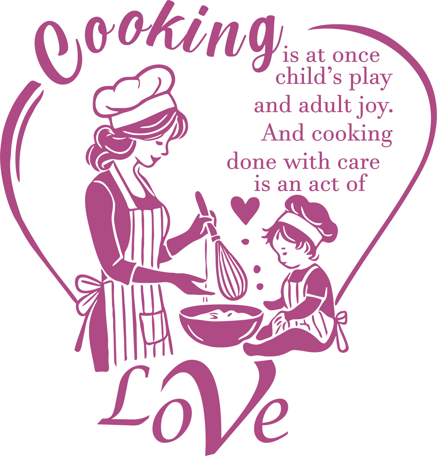 Kitchen wall decal – "Love & Joy" cooking quote in purple – Vinyl sticker for kitchen decor.