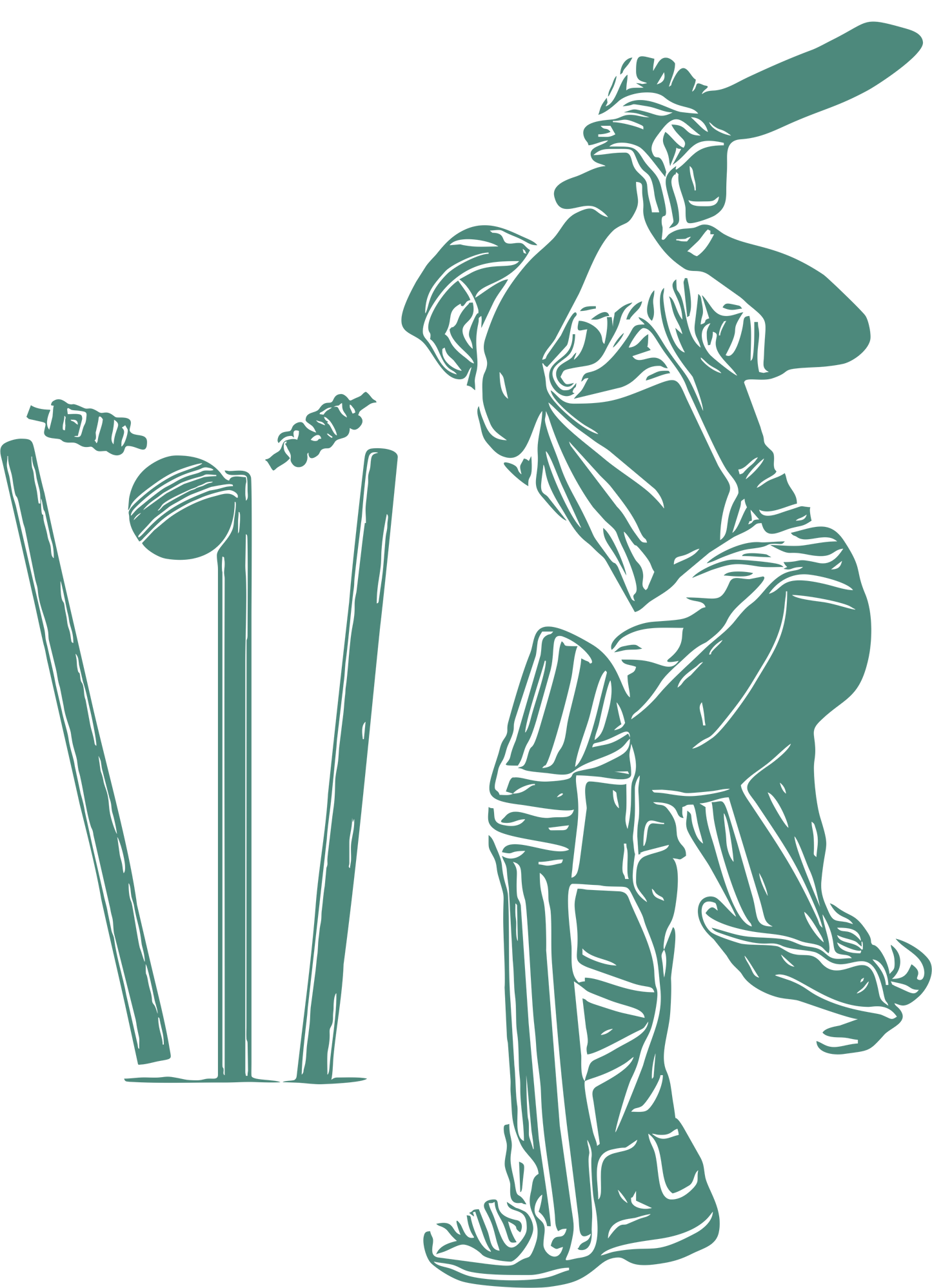 Cricket wall decal – Batsman dismissal silhouette in green, facing left – Vinyl sticker for cricket-themed decor.
