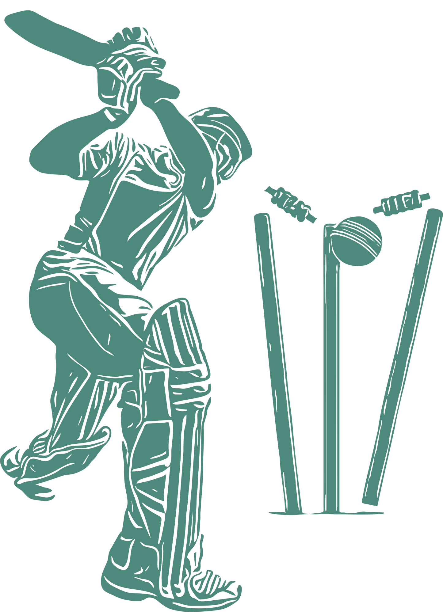 Cricket wall decal – Batsman dismissal silhouette in green, facing right – Vinyl sticker for cricket-themed decor.