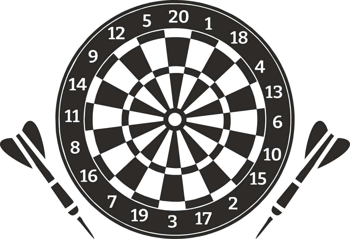 Darts wall decal – Bullseye and dartboard design in black – Vinyl sticker for game room decor.